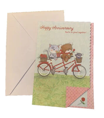Anniversary Greeting Card bear and cat new with env Designer Greetings Teddies - Image 1 of 3
