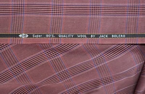 Red windowpane box Checked Plaid Suiting Fabric Super 180s Wool Fabric - Picture 1 of 1