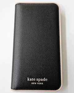 kate spade New York Folio Case for Apple iPhone 14 Plus Black w Pink Edging NIB - Picture 1 of 16
