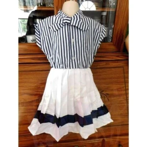 New Cute Turn Down Collar White & Blue Striped Button Front Girls Dress 5T - Picture 1 of 5