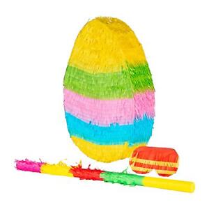 Easter Egg Cardboard Pinata, Stick and Blindfold Set Party W35cm x D10cm x H48cm