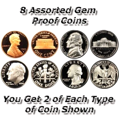 Lot of 8 Assorted Gem Proof Coins ~ Uncirculated Proof Coin Assorted Collection Cover