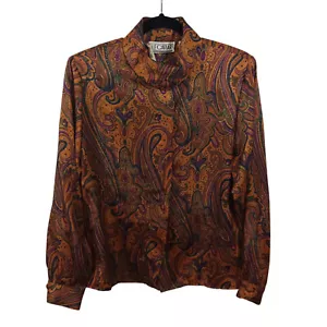 Le Caviar Womens Button Down Shirt Size 8 Multicolor Shoulder Pads Blouse - Picture 1 of 7