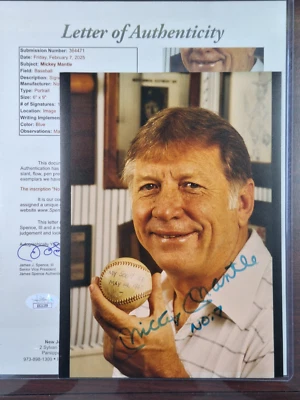 Mickey Mantle SIGNED & INSCRIBED "NO.7" 6.5X8.5 PHOTO JSA FULL LETTER #ZZ21259 - Image 1 of 4