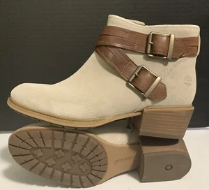 TIMBERLAND SUTHERLIN BAY WOMEN'S Taupe Suede CROSS STRAP BOOTS SZ 9.5 - Picture 1 of 6