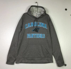 Carolina Panthers Hoodie Mens Size M Sweatshirt Majestic NFL Gray blue Pullover - Picture 1 of 12