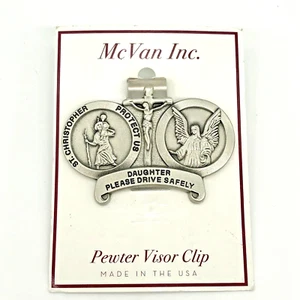 St. Christopher & Guardian Angel Daughter Drive Safely Pewter Sun Visor Clip - Picture 1 of 3