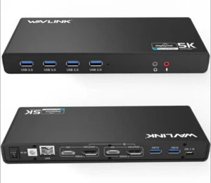 Laptop Universal Docking Station 5K WAVLINK USB C up to 5120x2880 60Hz Dual 4K - Picture 1 of 3