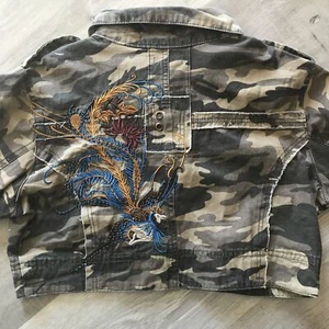 D. Touch Camouflage bestickt Vogel Pfau geschnitten Militär Look Jacke Gr. Medium - Bild 1 von 11