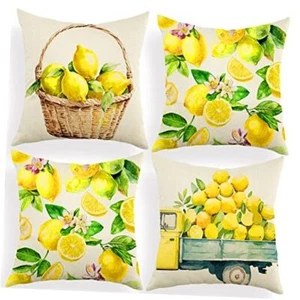 Watercolor Lemons Throw Pillow Covers, 18 x 18 Inch Yellow Summer Lemon - Picture 1 of 8