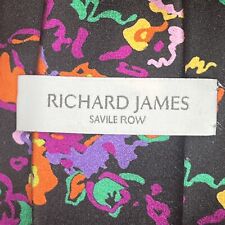 £135 RICHARD JAMES SAVILE ROW MENS BLACK FLORAL PRINT SATIN BASE TIE MADE UK Y6