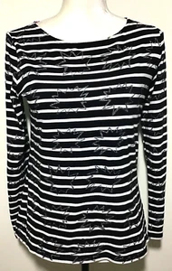 BODEN Long Sleeve T-Shirt Sz M Navy/White Striped 100% Cotton Nautical Costal - Picture 1 of 12