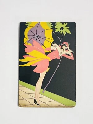 Folleto de almohadilla de partituras Art Deco vintage rosa aleta niña con paraguas años 20-30 Foto 1 de 4