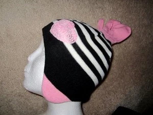 Faded Glory Girls Black white & pink baby Stretch hat & Mittens set One Size NWT - Picture 1 of 2