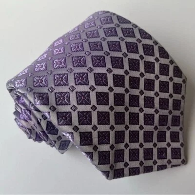 Gravata masculina Tasso Elba 100% seda roxa padrão geométrico - Imagem 1 de 4