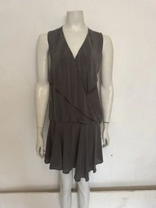 Vintage Y2K Grey Pure Silk Warehouse Boho Festival Long Too Short Dress Size 16 - Picture 1 of 8