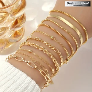 Conjunto de pulsera de oro para mujeres 10 piezas eslabones de cadena moda damas niñas joyería regalo Reino Unido NUEVO - Imagen 1 de 4