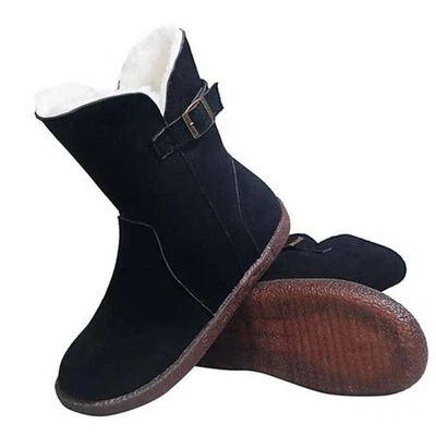 Black Ankle Boot Womens Size 5.5 Buckle Accent Faux Fur Bootie - Image 1 of 4