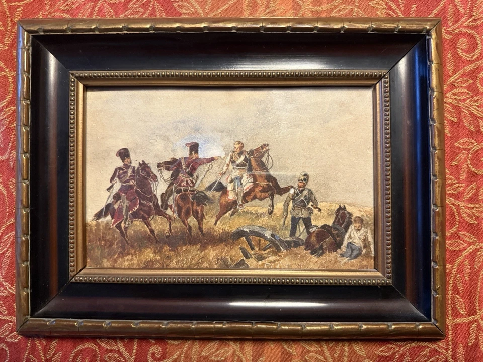 1868 Gouache  Military Painting Napoleonic War Signed T.W. - Image 1 of 4
