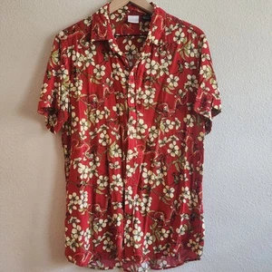 Disney Mulan Shirt Mens Medium Red Floral Mushu Cri-Kee Rayon Hawaiian Button Up - Picture 1 of 9