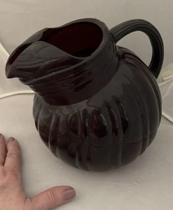 Vtg. Anchor Hocking Royal Ruby Ribbed Swirled Glass Tilted Ball Pitcher VGUC-EUC - Picture 1 of 4