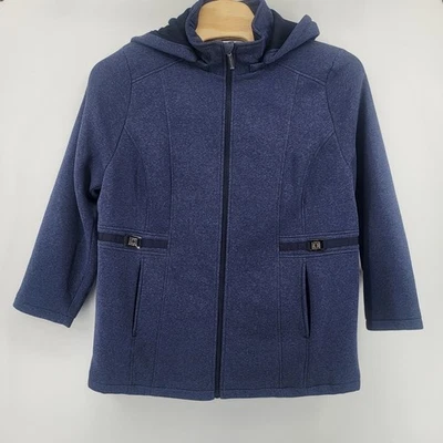 Abrigo con Capucha Liz Claiborne Para Mujer 2X Azul Jaspeado Forrado de Vellón Cremallera Completa Cálido Foto 1 de 4