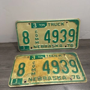 1976 Set Of Nebraska Commercial Truck License Plate Hall County # 8-4939 - Picture 1 of 6