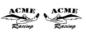 2x ACME RACING WILE E COYOTE ROADRUNNER DIVERTIDAS CALCOMANÍAS DE VINILO - VENTANA COCHE MOTO - Imagen 1 de 2
