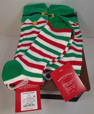 2 Pares Nuevos con Etiquetas Wondershop Navidad Elfo Calcetines Hasta la Rodilla Rojo Verde Blanco Rayas Foto 1 de 4