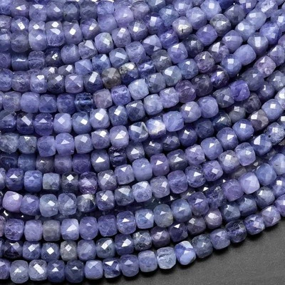 4mm Natural Tiny Faceted Cube Square Purple Blue Tanzanite Beads for Jewelry DIY - Image 1 of 4