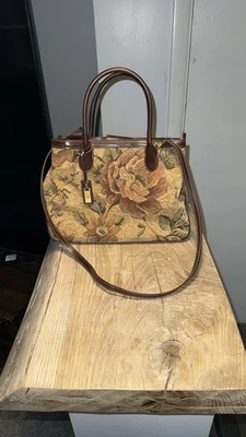 Bolso de hombro Eitenne Aigner tapiz y cuero. Vintage. Excelente Estado Foto 1 de 4