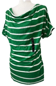 Banana Republic Women Tee Shirt Waterfall Cowlneck Summer Green White Stripe NEW - Picture 1 of 6