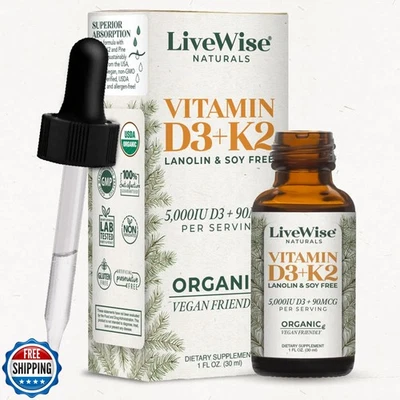 Vitamina D3+K2 Live Wise Naturals apta para veganos 5.000 UI Foto 1 de 4