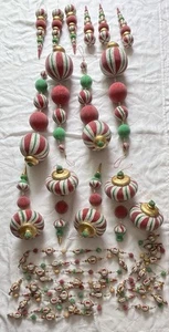 VTG Lot of Extra Lg Sugared Peppermint Candy Theme Xmas Ornaments 19ft Garland - Picture 1 of 24