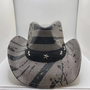 Cowboyhut weiß und schwarz US Flagge Blackout Vintage Western formbare Krempe - Bild 1 von 8