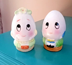 Vintage Humpty Dumpty Anthropomorphic Egg Salt Pepper Shakers Unused w/ Box MCM - Picture 1 of 10