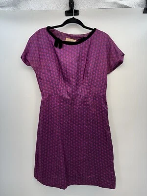 Vintage Kaye Greer Purple Short Sleeve Dress Velvet Collar Bow No Size Tag - Image 1 of 4
