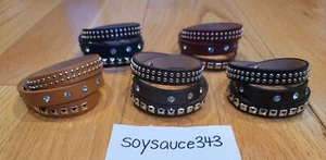 NEW STUDDED PYRAMID DOTS CRYSTALS COLOR LEATHER WRAP BRACELETS - Picture 1 of 7