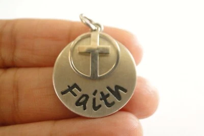 Faith Cross Brushed Disc No Stone 925 Sterling Silver Pendant - Image 1 of 4
