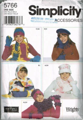 C124 SIMPLICITY 5766: WINTER ACCESSORIES SIZE S-L SEWING PATTERN - Image 1 of 3