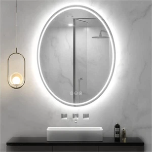 Oval LED Bathroom Mirror with Back Light Large HD Vanity Mirror AntiFog Dimmable - Picture 1 of 15