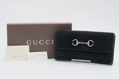 Auténtica Cartera Cartera Gucci Horsebit Gamuza Cuero Azul Marino Foto 1 de 4