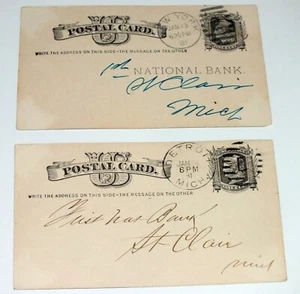 2 US POSTAL CARD Second Bank Detroit 1881 Chase National New York - Bild 1 von 6