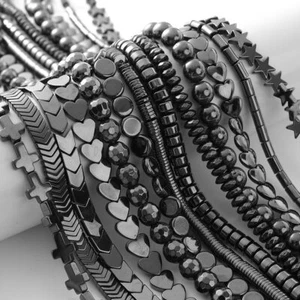 Cuentas redondas cruzadas cilíndricas de corazón de hematita negra natural para hacer joyas hágalo usted mismo - Imagen 1 de 68