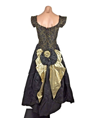 Vestido LORALIE De Colección Años 80 DORADO COJO Off Shldr Glam Rock Hinchado Fiesta Baile de graduación XS/S Encaje Foto 1 de 4