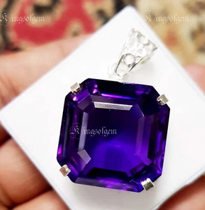 60 Ct Natural Purple Amethyst 925 Sterling Silver Solitaire Pendant Gemstone - Bild 1 von 6
