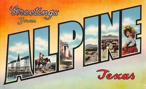 Grüße aus Alpen Multi View "Alpen Amerikas" Alpine, TX Vintage Leinen Postkarte  - Bild 1 von 2