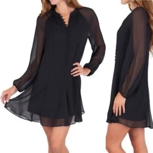 NWT Joie Caviar Black 1/2Button Up Sheer Balloon Sleeve Lined Dress Whimsigoth M - Picture 1 of 21
