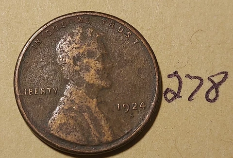1924-S Lincoln Wheat Cent      (FREE SHIPPING)   #278 Cover