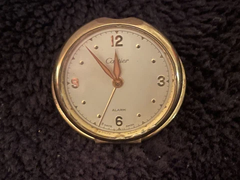 Cartier Vintage 8 Day Alarm Travel Desk Table Swiss Mvmt Brass Clock Not Running Cover